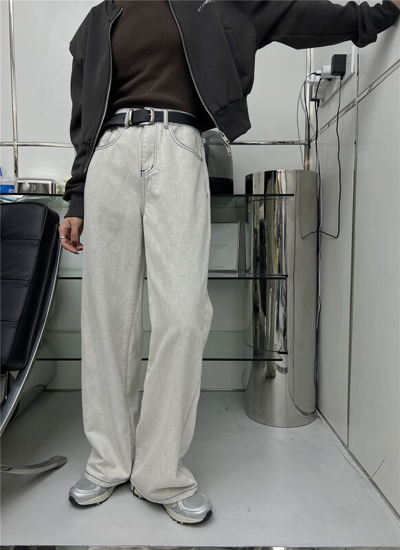 Autumn is new!【T-PLATFORM】Korean style contrast color edge design straight-leg jeans (with belt) V8891# CQW