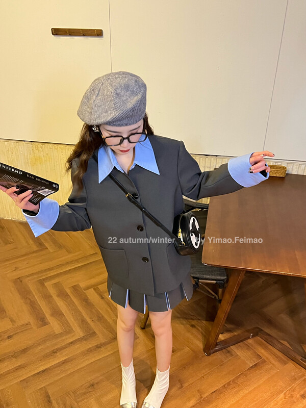 【FEI MAO】New Korean casual color matching all-match casual belt short pleated skirt Z-8704-1