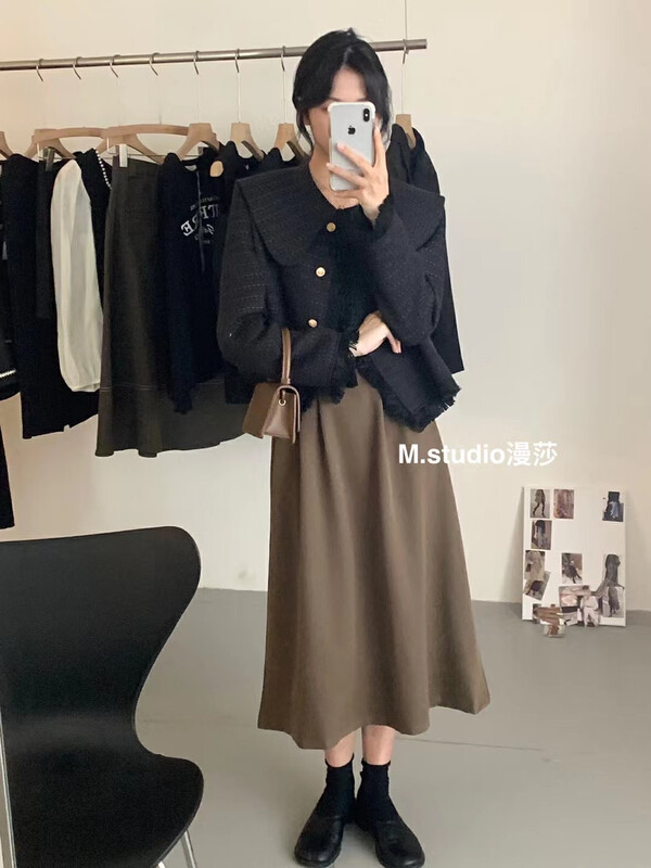 Autumn is new! [MSTUDIO Mansha] texture loose elastic waist all-match skirt t378# HBX