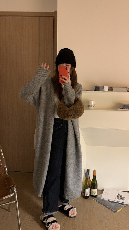 【FEI MAO】New Korean version of the trendy knitted cardigan, lazy style, loose mid-length over-the-knee sweater Z-8009