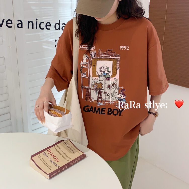 New in autumn! [RARA] graphic print loose brushed short-sleeved T-shirt 79287# LSL