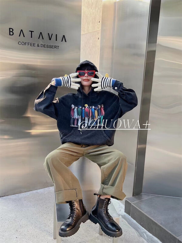 Autumn models are new! [Strictly selected by buyers - Zhuowa] Korean portrait print loose ins sweater YS1-5586# CL
