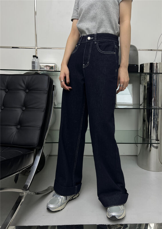 New in autumn!【T-PLATFORM】Korean version of loose casual jeans with contrast stitches V8652# CQW