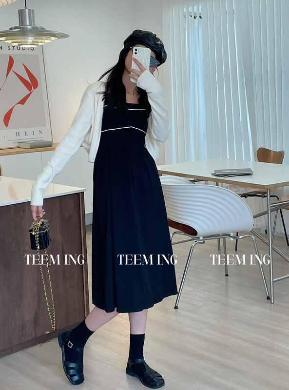 New in autumn!【TEEM ING】Korean style suspender dress + simple and versatile knitted cardigan suit 22T606# HJY
