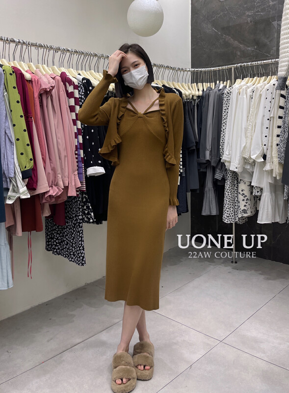 New in autumn! [UONE] solid color sleeveless dress + long-sleeved all-match cardigan suit 82058# LSL