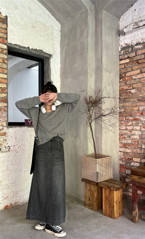New in early autumn!【T-PLATFORM】Korean textured long denim skirt 8661# CQW