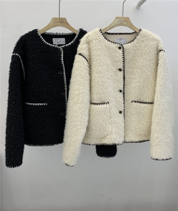 New in winter! [SANBARA] Korean version of the contrasting color raw edge short coat 9782# LSW