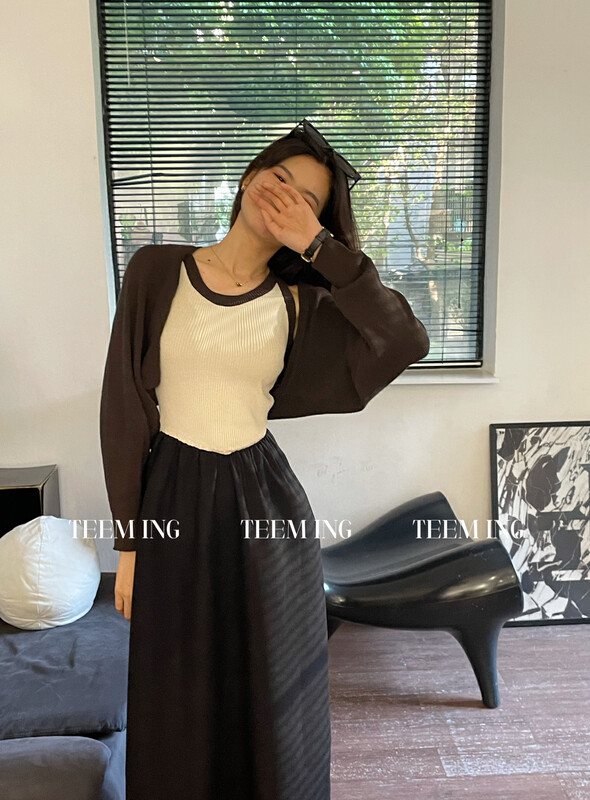 Autumn is new! [TEEM ING] temperament slim dress + Korean version of simple knitted cardigan suit 22T612# HJY