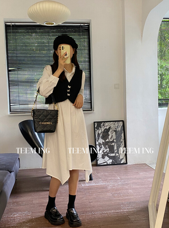 Autumn is new! [TEEM ING] Design Dress + Casual Breasted Vest Suit 22T856# HJY