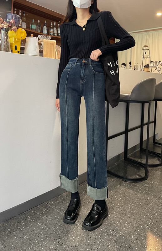 New in autumn! [En Xier] Korean version of all-match slim retro straight jeans K5135# FHX