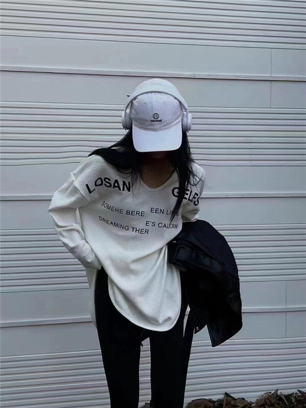 New in autumn! [Yan Zhen] Casual V-neck letter printed long-sleeved T-shirt 57333# PCZ