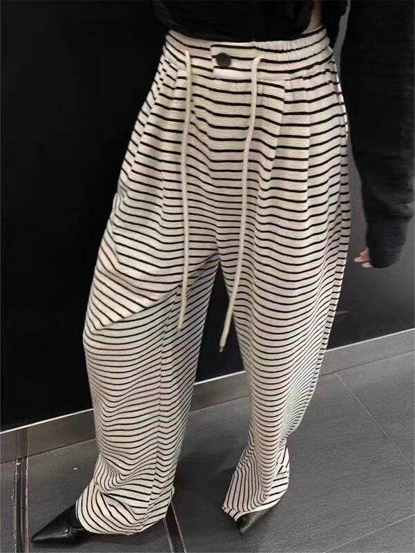 New in autumn! [Yan Zhen] Drawstring wide-leg striped all-match casual pants 2516# PCZ