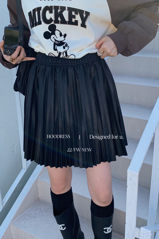 Autumn is new! [Fire HOODRESS] Korean version of the pleated age-reducing high-waist elastic leather skirt 22394# JHY