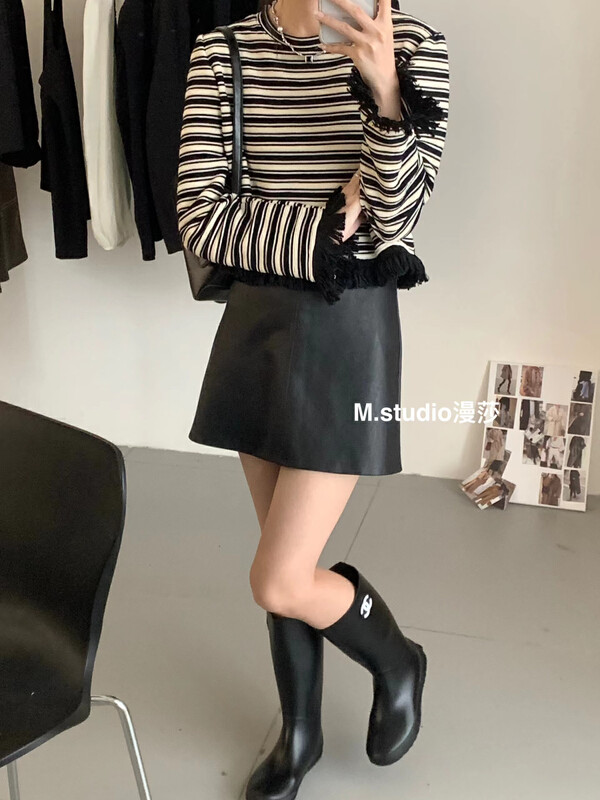 New in autumn! [MSTUDIO Mansha] Striped fringe design loose shirt yy6975# HBX
