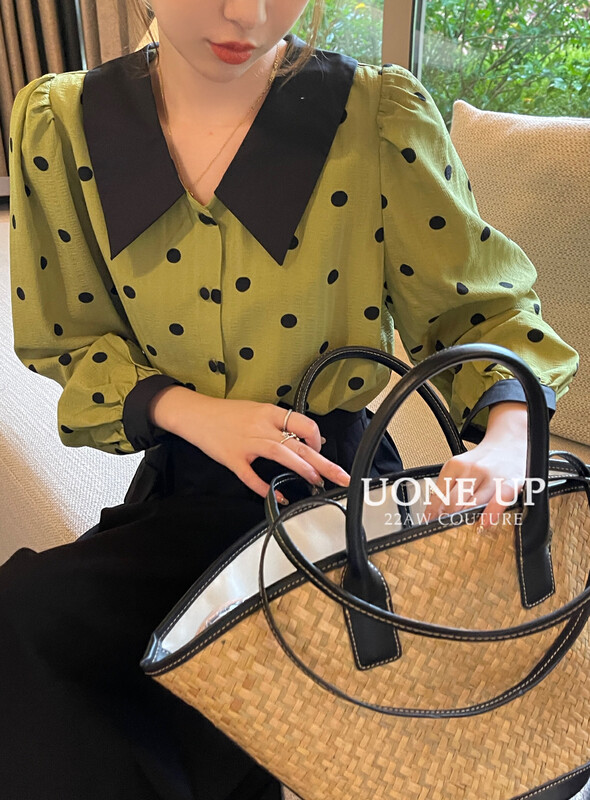 New in early autumn! [UONE] French retro polka dot shirt 98749# LSL
