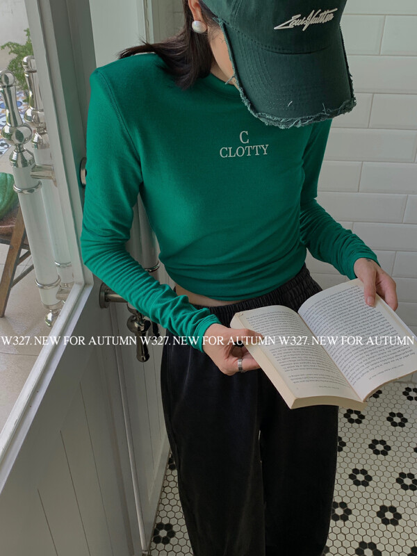 Original price 55.27! [AT] Contrast color letter printing shoulder pad long-sleeved T-shirt 57030