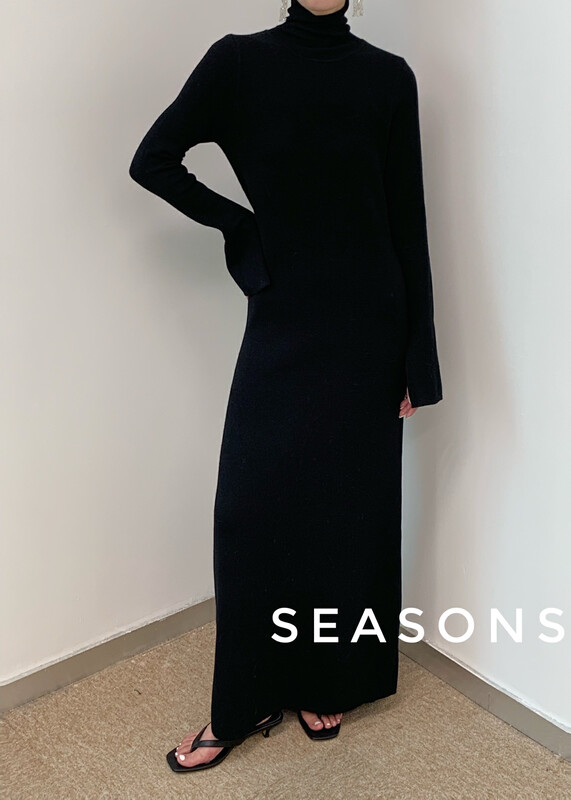 Autumn is new! [SEASONS] Half-high collar slim fit long-sleeved dress (including 15% wool) 8893# XJ