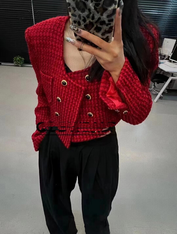 Autumn is new! [Yan Zhen] Korean double-breasted small fragrance short coat 77229# PCZ