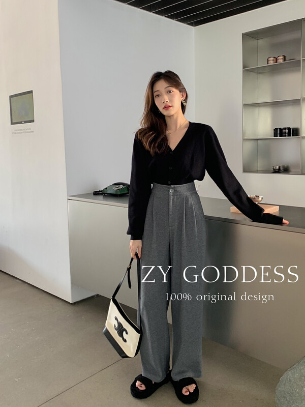 [ZY] Classic sweater material with high density and drape, high waist and thin trousers