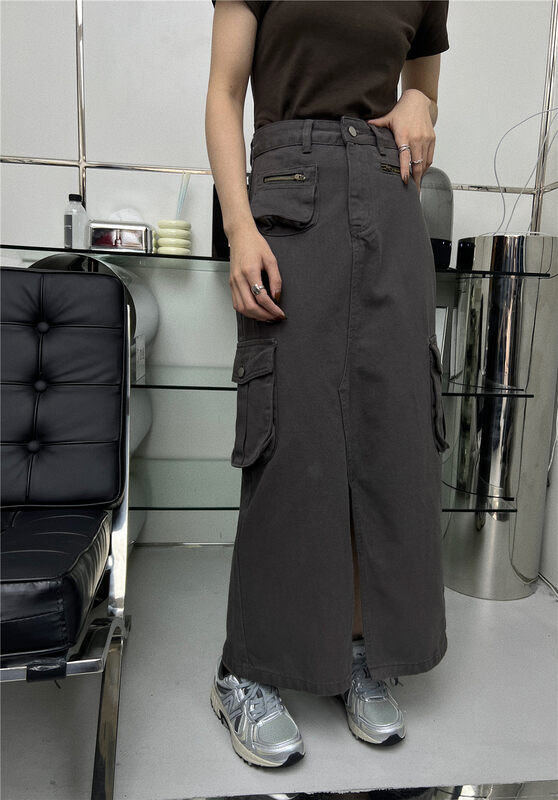 Buyer's own recommendation 【T-PLATFORM】Personalized Tooling Pocket Slit Skirt V8857# CQW
