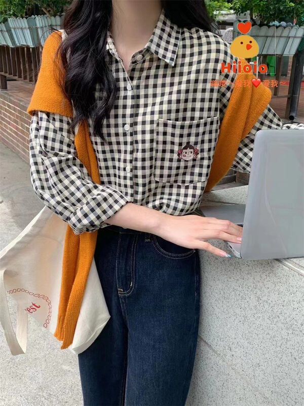 New in early autumn! [HIIOIO] Korean casual plaid shirt 3724# LSL