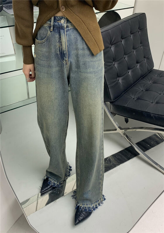 New in autumn!【T-PLATFORM】Korean casual loose jeans V8695# CQW
