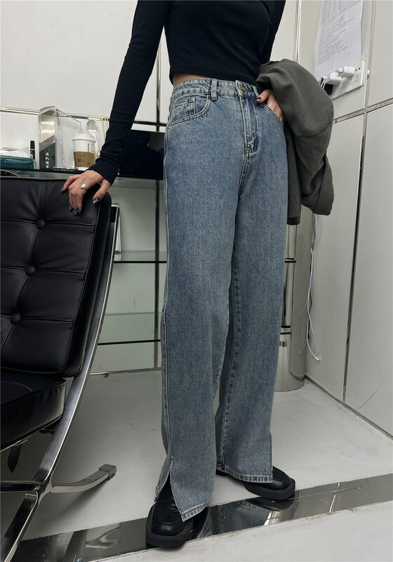 New in autumn!【T-PLATFORM】Korean casual straight jeans V8638DM# CQW