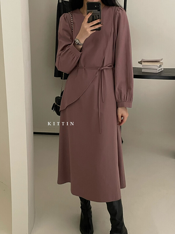 【KITTIN】Korean style lace-up cotton dress (with waist rope) 5151