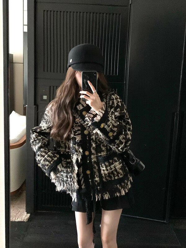 [KAKAJIA] Heavy Industry Black Gold Woven Tassel Small Fragrant High-quality Short Jacket 2754# OZQ