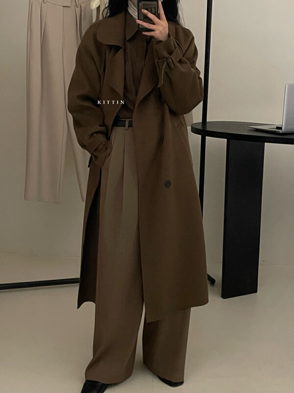 【KITTIN】Korean style simple double-sided woolen coat (with belt) 2058FW# FHX