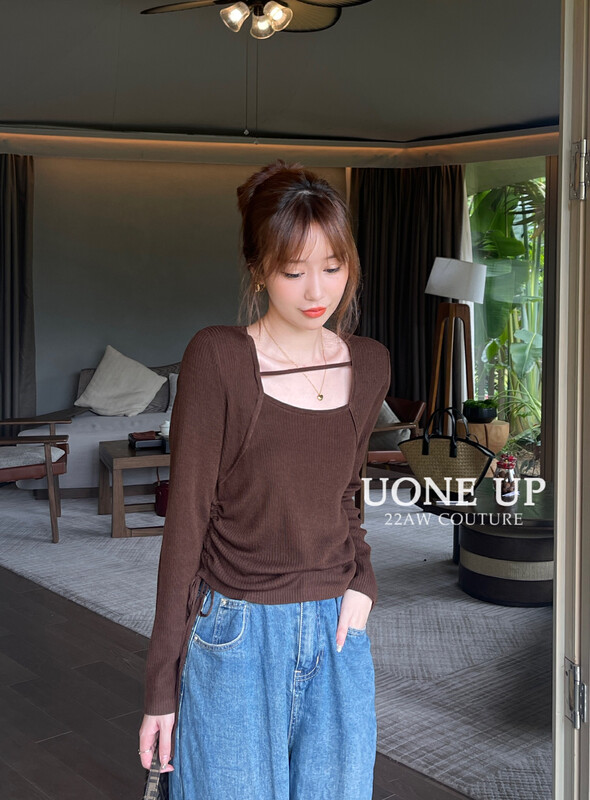 New in early autumn! [UONE] drawstring design all-match long-sleeved sweater 17122# LSL