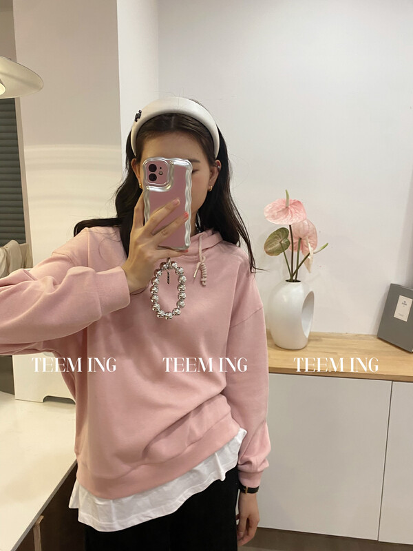 New in autumn! [TEEM ING] stitched hooded comfortable all-match sweater 22T266A# HJY