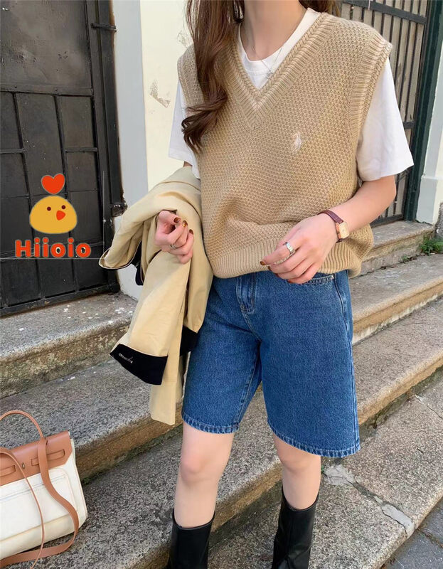 New in autumn!  【HIIOIO】Casual and simple V-neck contrast color knitted vest YS1-2716# LSL