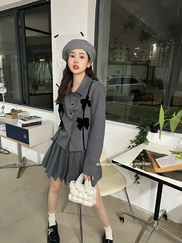 【FEI MAO】French niche velvet bow design suit skirt suit Z-8610# CQW