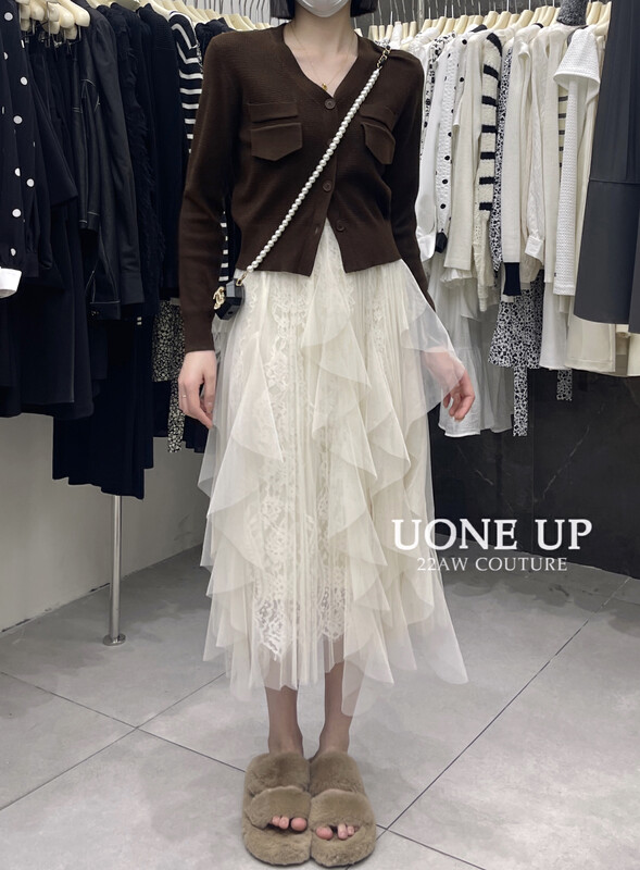 New in autumn! [UONE] French gentle and heavy craft skirt 27126# LSL