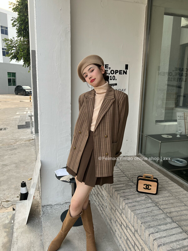 [FEI MAO] Temperament plaid loose casual fashion slim suit jacket suit Z-8642