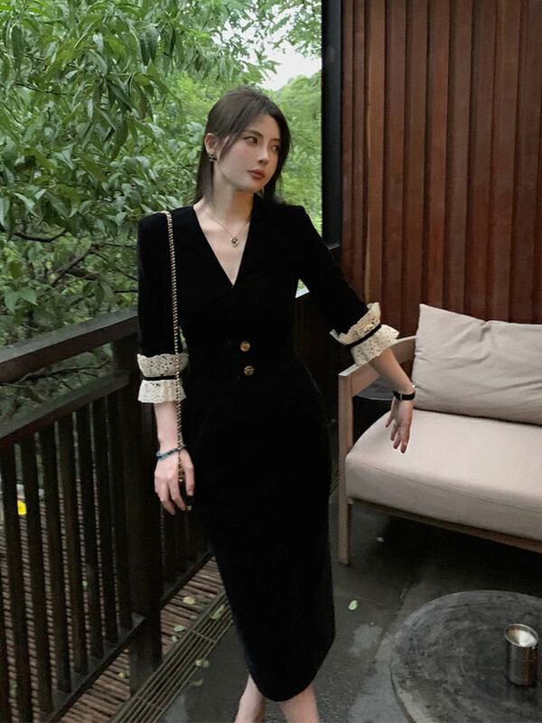 New in autumn!【L.L STUDIO】French romantic waist V-neck casual dress 78123# PCZ