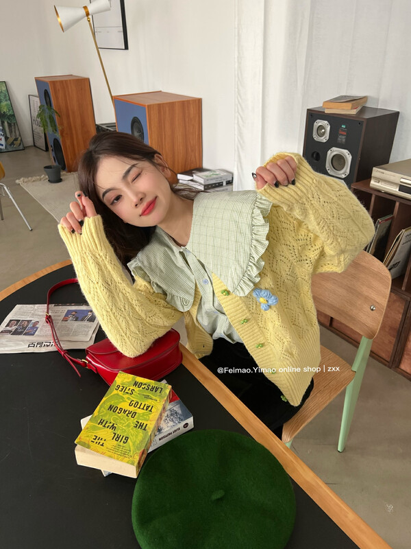 【FEI MAO】Small fresh three-dimensional flower fairy knitted cardigan lazy soft waxy sweet sweater Z-3113