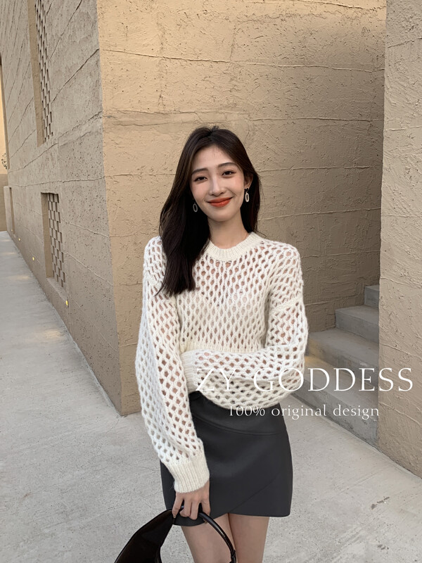 [ZY] New Korean hollowed-out short sweater age-reducing sweater S71 in early autumn