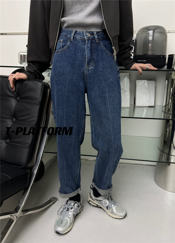 New in autumn!【T-PLATFORM】Simple wide-leg fashion slim jeans V8733# CQW