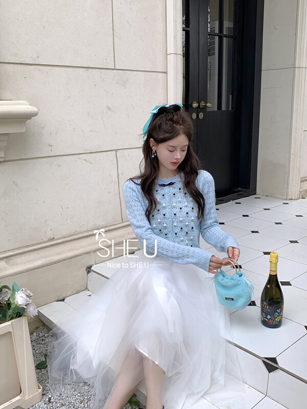 【SHE U】Korean Heavy Industry Crochet Knit Cardigan 51070# JHY
