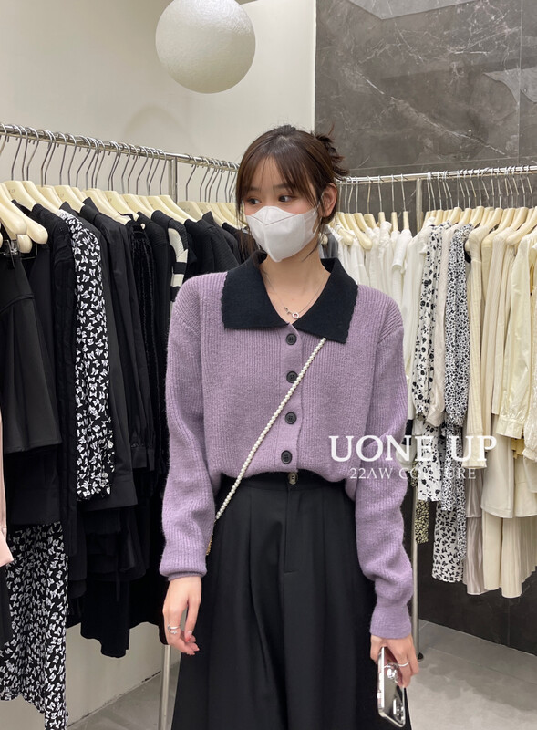 New in winter! [UONE] Retro soft girl style contrast collar knitted cardigan 9139# LSL