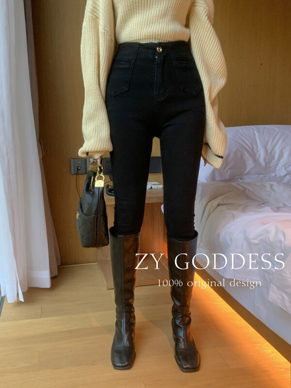 [ZY] Han Man's high waist, thin buttocks, retro color wash pencil pants, jeans J225