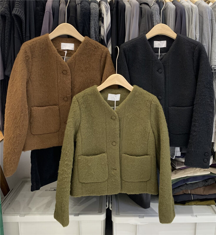 New in autumn! [SANBARA] Retro temperament double-pocket woolen short coat 9789# LSW