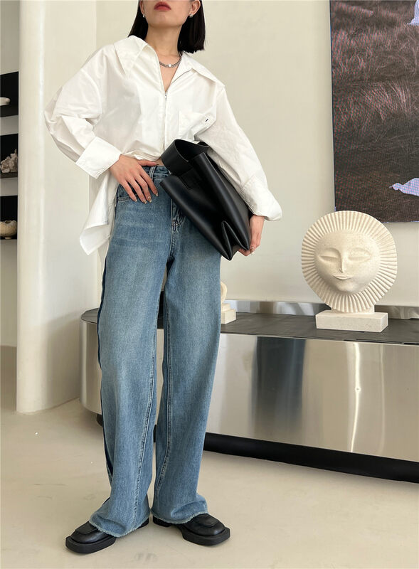 New in early autumn!【T-PLATFORM】Contrast color stitching loose jeans 8666# CQW