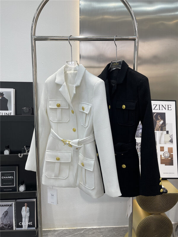 Autumn is new! [LINNA] Casual breasted solid color suit (with belt) 124807# JJ