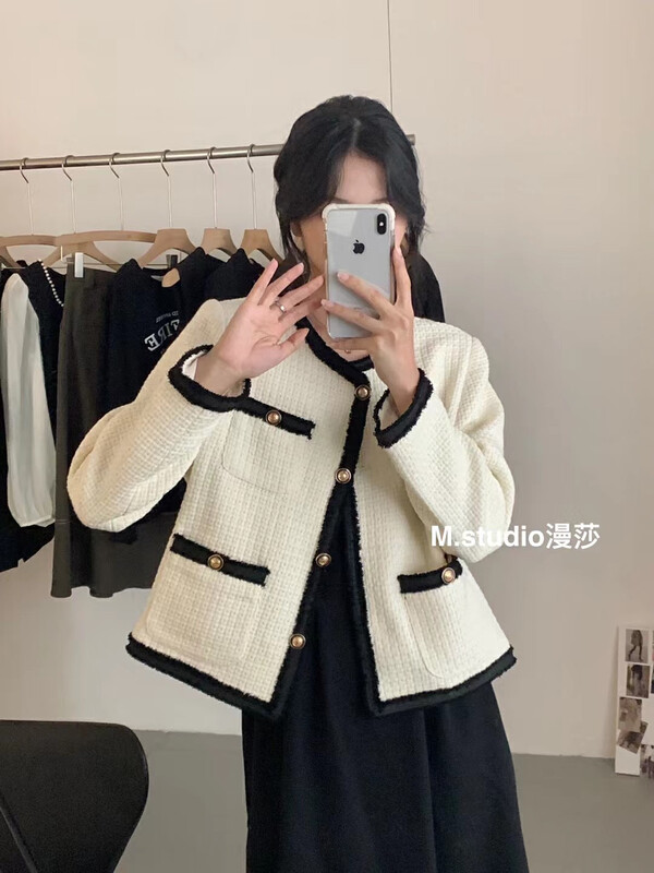 Autumn is new! [MSTUDIO Mansha] Contrast color small fragrant French short coat t395# HBX