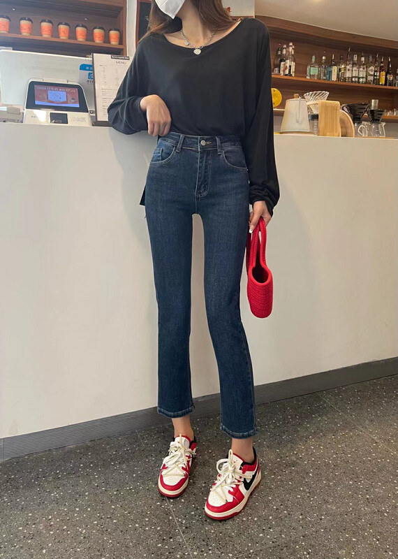 New in autumn! [Enxier] Korean version of all-match thin and simple elastic pipe jeans K2988# FHX