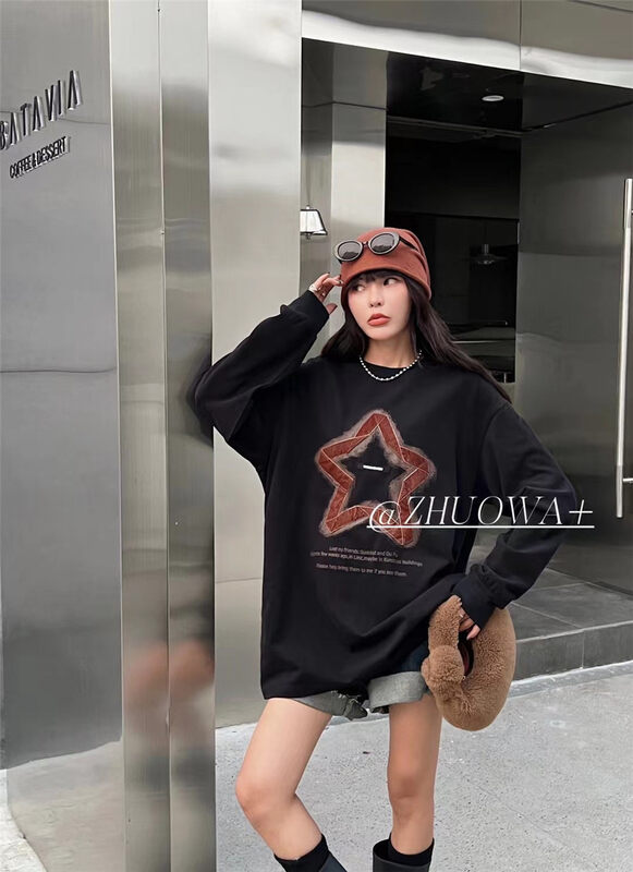 New in winter! [Strictly selected by buyers - Zhuowa] Pentagram print loose sweater 2711# CL