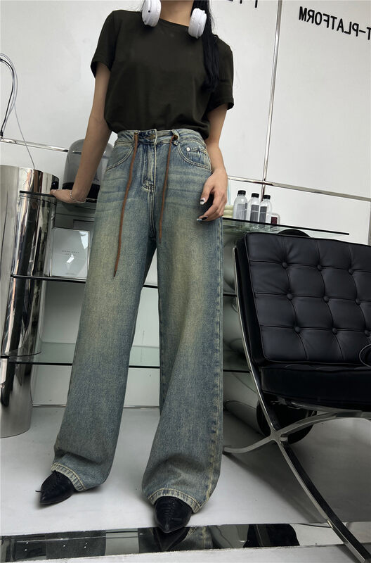 New in autumn!【T-PLATFORM】Korean loose straight-leg slimming jeans V8863# CQW